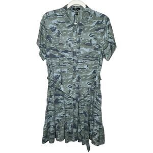 Aqua 100% Tencel Camouflage Green Belted Shirt Dress Size large